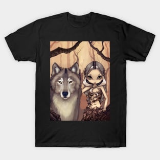 Cute Dryad Nature Spirit with Wolf T-Shirt